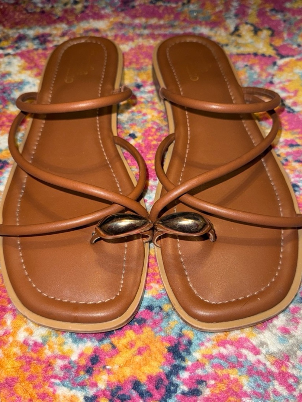 Women's Brown Strappy Slide Sandals with Gold Accent size 9 1/2!! NWOT!